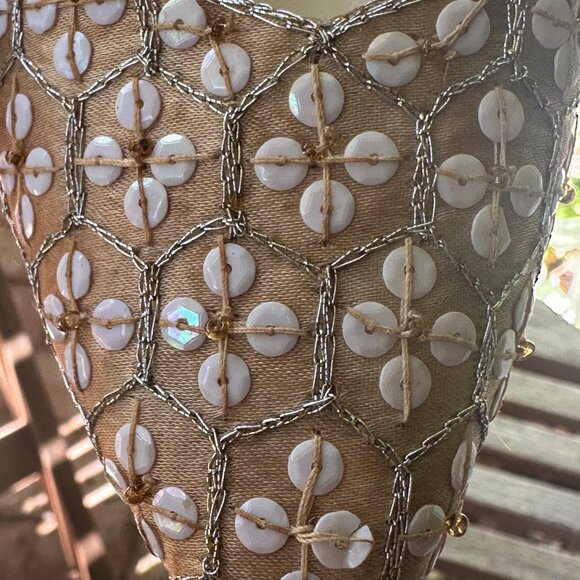 Sz 6 Hand-dyed Ecru Ballet Satin Flower Sequinned Sling-back 3" Heels - Picture 9 of 13